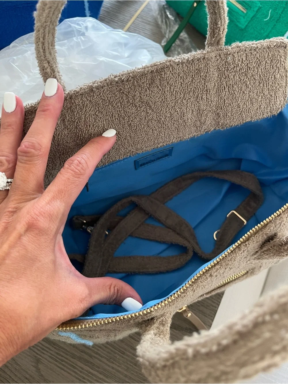 New Celine Blue terry cloth with blue trim Textured Tote Bag